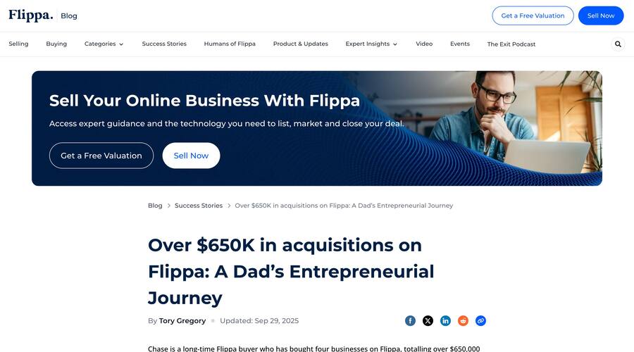 Over $650K in acquisitions on Flippa: a dad's entrepreneurial journey